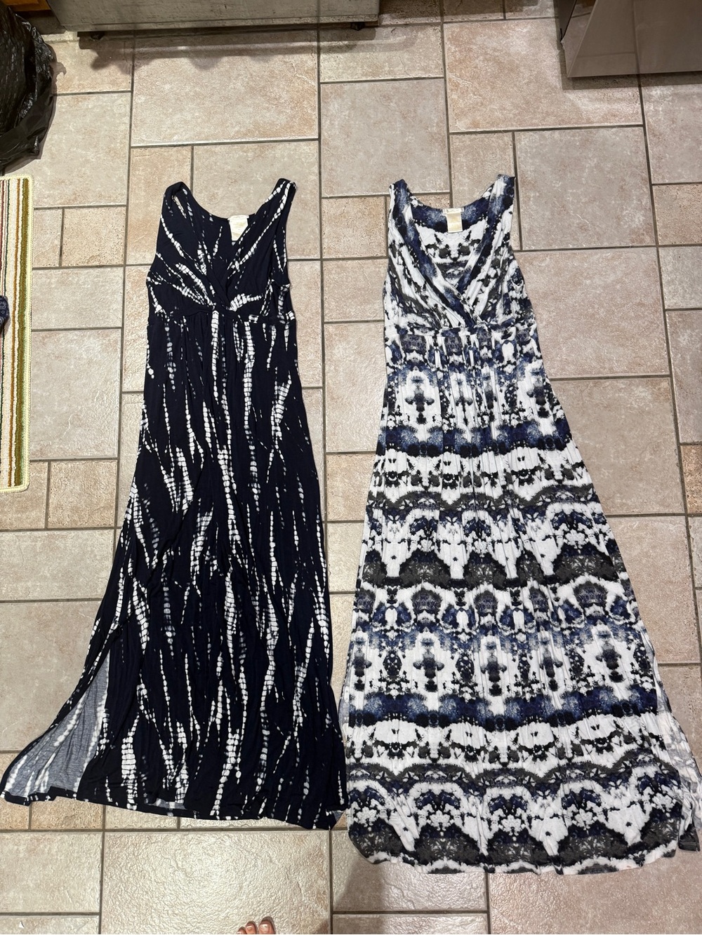 Two Matty M Women’s Navy and White Patterned Maxi Dress - Unbranded. Size M/L